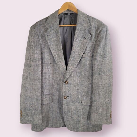 Vintage CORPORATE CASUALS 100% Silk Gray Blazer Jacket Sz XL 2 Button Classic - Picture 1 of 11